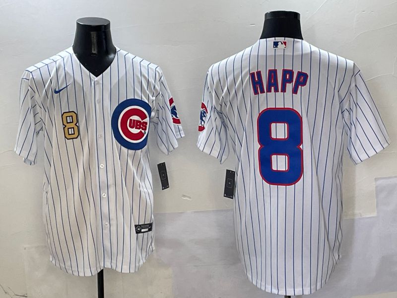 Men Chicago Cubs #8 Happ White Stripe Game Nike 2025 MLB Jersey style 2->chicago cubs->MLB Jersey